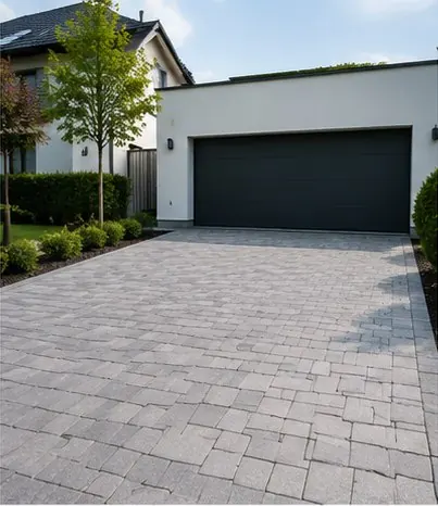 Gepflasterte Einfahrt vor einer Garage